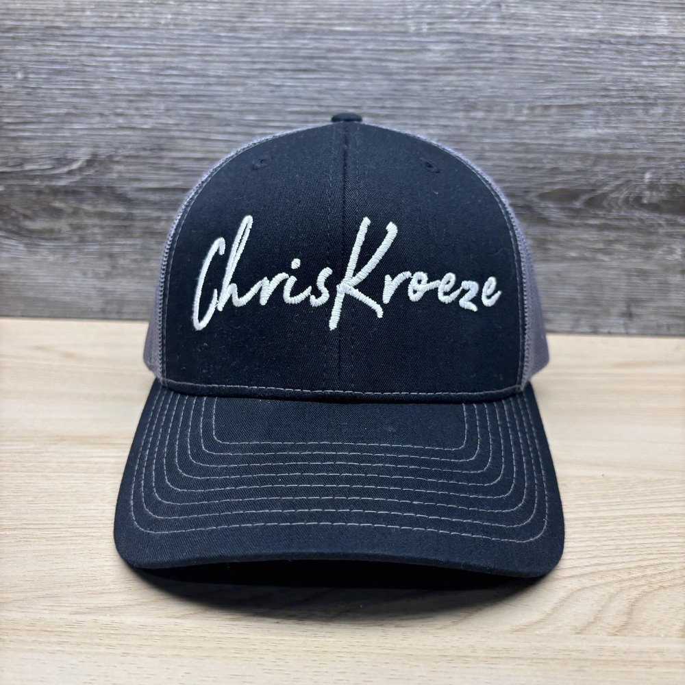 Chris Kroeze Hat Cap Snap Back Black Gray Trucker Mesh Embroidered Mens